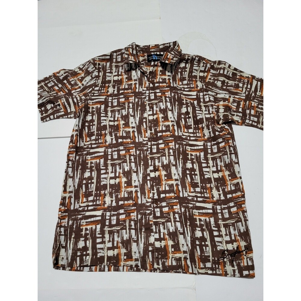 (#2)Vintage Steve Harvey Shirt Mens L 65%Linen Short Sleeve Collared Button Down